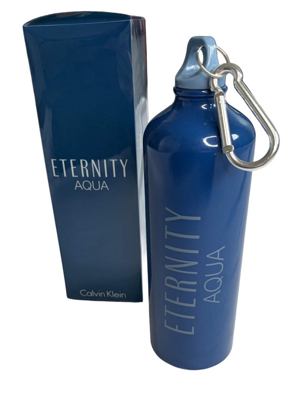 Calvin Klein CK Eternity Aqua Blue Aluminum Water Bottle Carabiner New In Box